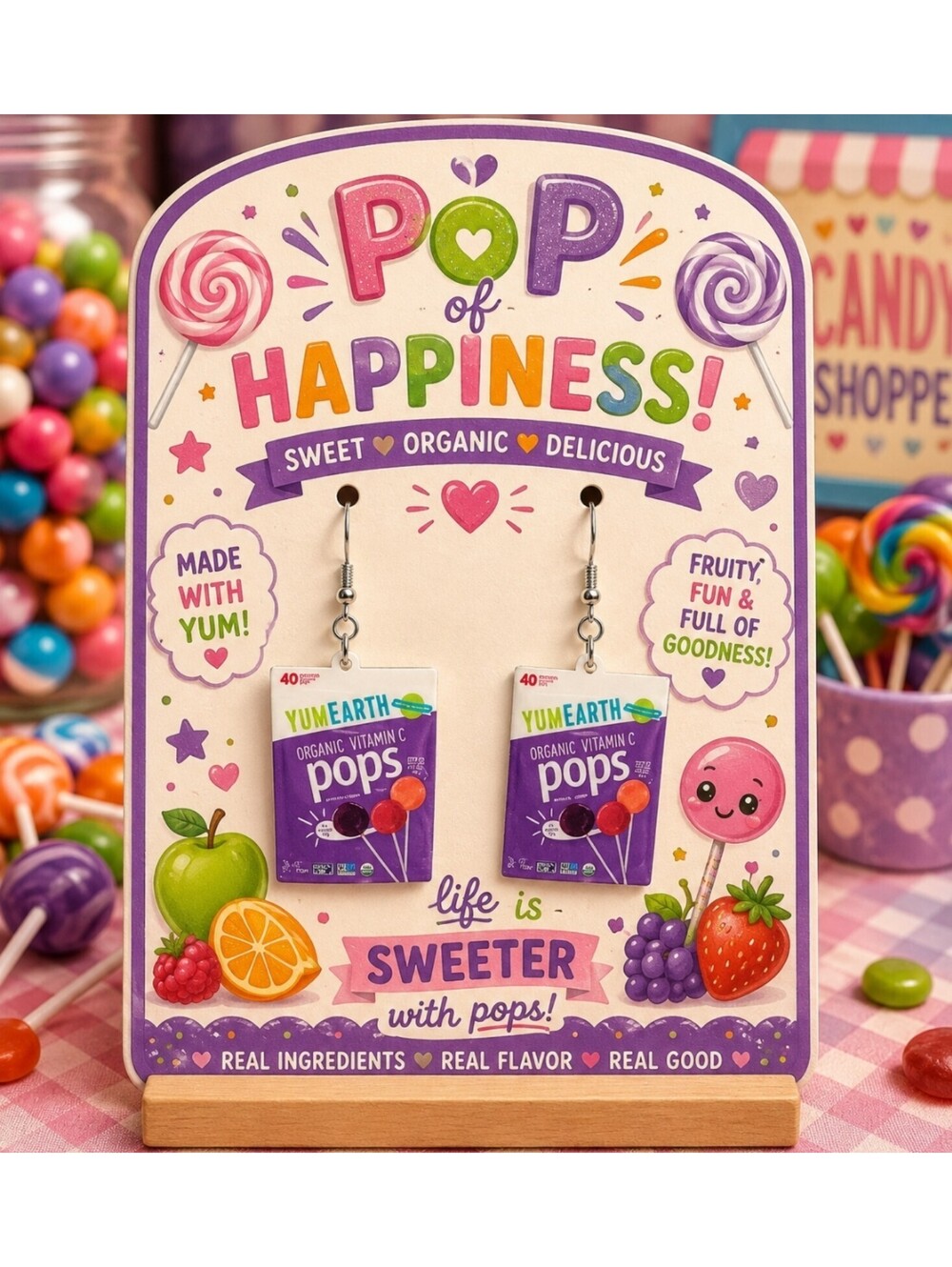 Fun Jewelry Mini Yum Yum Earth Lollipops Novelty Candy Hypoallergenic Earrings